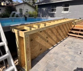 Poolside counter framing Timber and plywood framing for the poolside counter