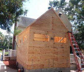 Room addition sheathing Room addition with exterior wall and gable sheathing